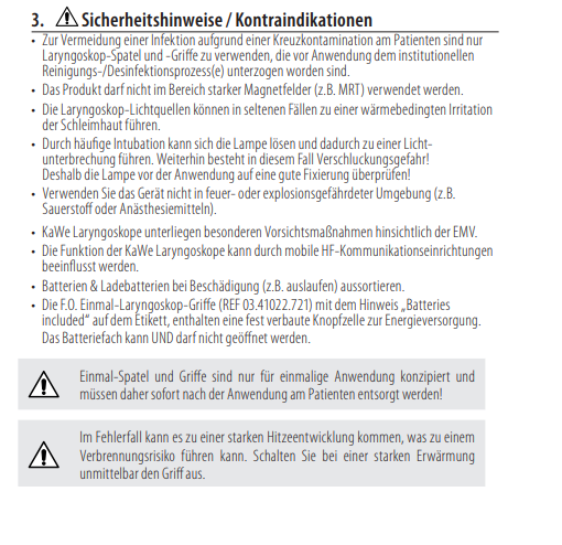 Warnhinweise KaWe Laryngoskope